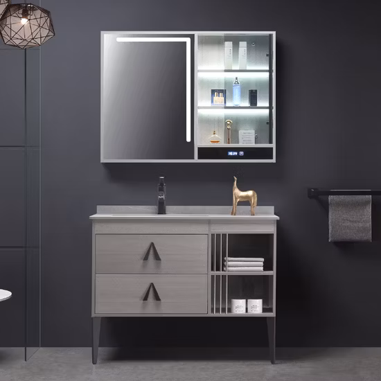 Chinese Style Luxury Floor Wooden Bathroom Cabinet Marble Double Sink Vanity Cabinet