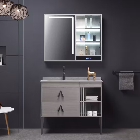 Chinese Style Luxury Floor Wooden Bathroom Cabinet Marble Double Sink Vanity Cabinet