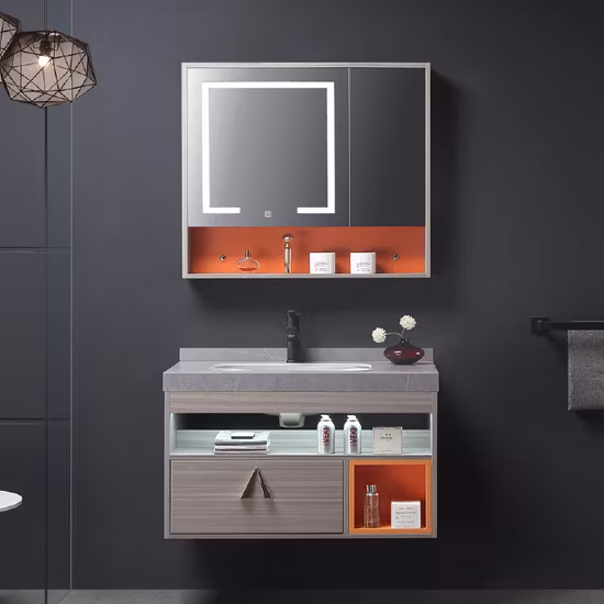 Chinese Style Luxury Floor Wooden Bathroom Cabinet Marble Double Sink Vanity Cabinet