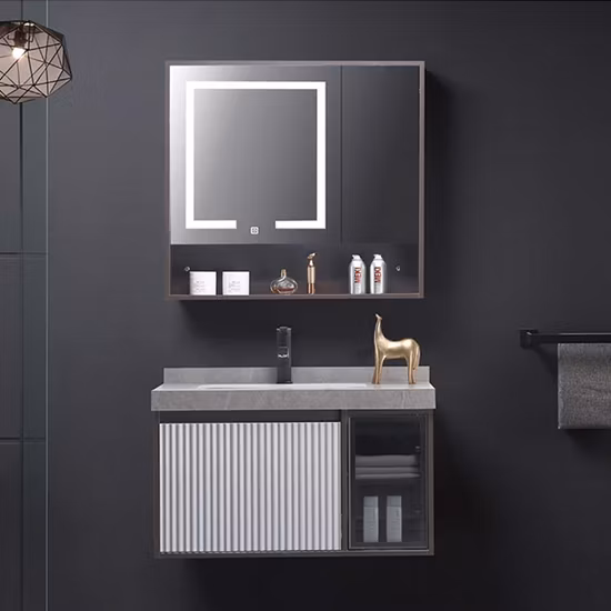 중국 스타일의 고급 바닥 나무 욕실 캐비닛 대리석 더블 싱크 세면대 캐비닛